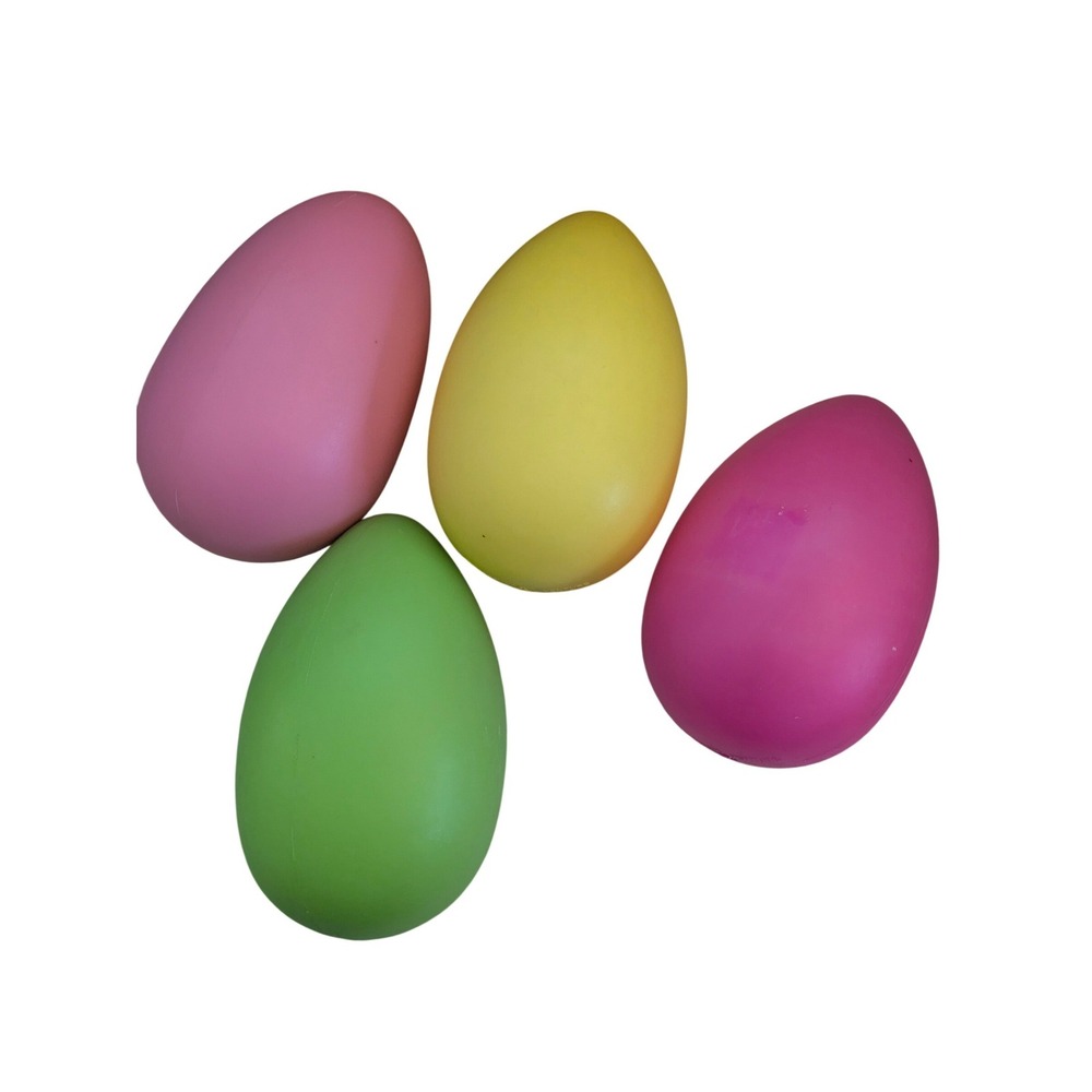 Jumbo Plastic Easter Eggs Set of 4 Pink Yellow Green 7.5 Inch Large Decor